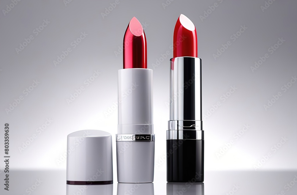 Red lipsticks on a grey blurred background Red lipsticks on a grey blurred background