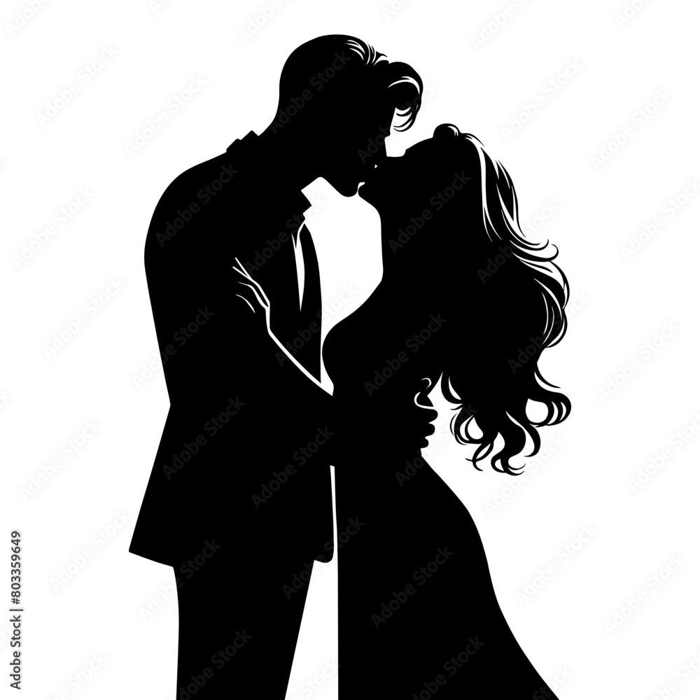 Lovers kissing silhouette. Vector illustration