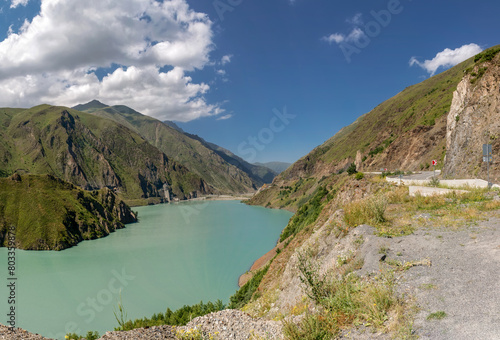 Fisheries at the reservoir of the Zaramagskaya HPP in the Kassar gorge. North Ossetia - Alania. Russia