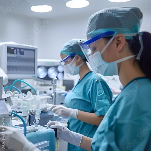 Dedicated female practitioners work with IVF equipment in a modern clinic setting, ensuring precise and compassionate care for patients undergoing fertility treatments photo