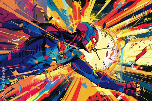 Superhero racing time in comic style