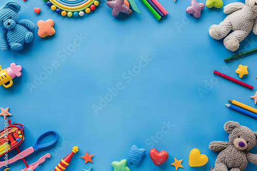 Children's Day background featuring toys, balloons, with copy space for your festive messages.