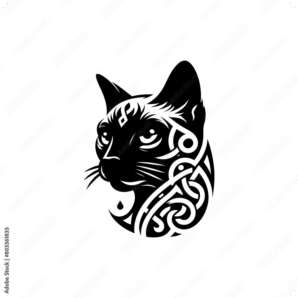 Siamese cat silhouette in animal celtic knot, irish, nordic illustration