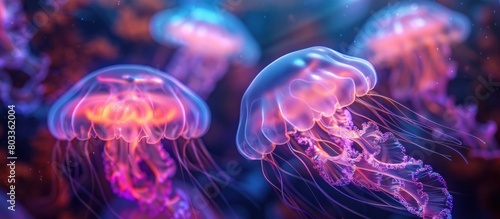 Translucent Jellyfishlike Protozoa in Dreamlike Deep Sea Abyss photo