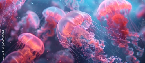 Translucent Jellyfishlike Protozoa A Colorful Bioluminescent Glow in the Deep Ocean Abyss photo