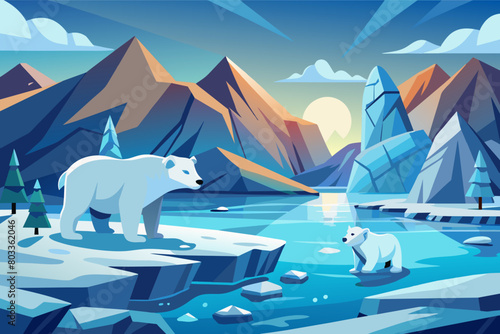 Arctic polar bears in a frozen landscape