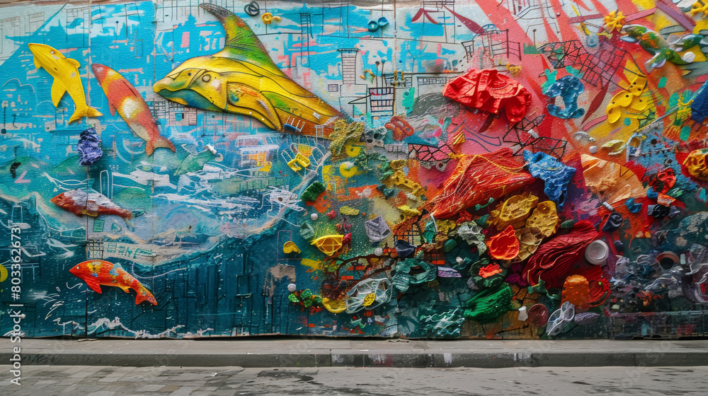 Fototapeta premium Recycled Materials in Environmental Street Art