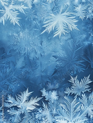 Blue frosty ice patterns with natural texture - A serene and textured surface filled with blue ice patterns that resembles a frost-covered landscape