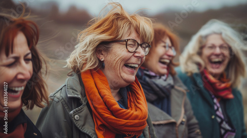 groupe de femmes soixantenaire qui rigolent ensemble en extérieur photo