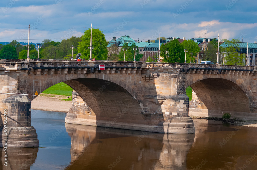 Drezden, Germany - panorama of bridge and historical building at center