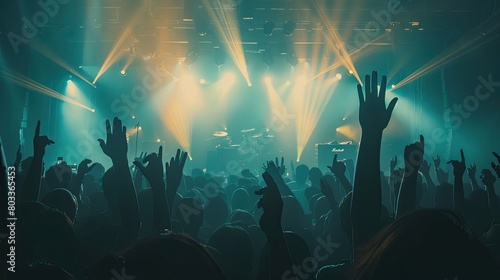 concert music live crowd raised hands audience backlight band club dancing entertainment event festival photo