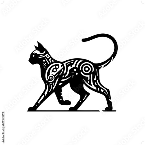 Siamese cat silhouette in animal cyberpunk, modern futuristic illustration