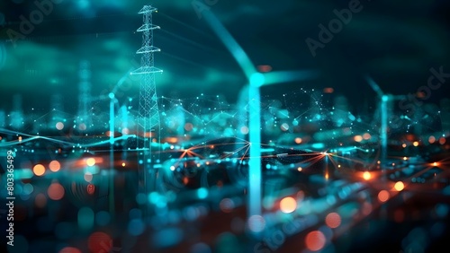 Visualization of Renewable Energy Algorithms Forecasting Production in Smart Grid Network. Concept Renewable Energy, Algorithms, Forecasting, Smart Grid Network, Visualization