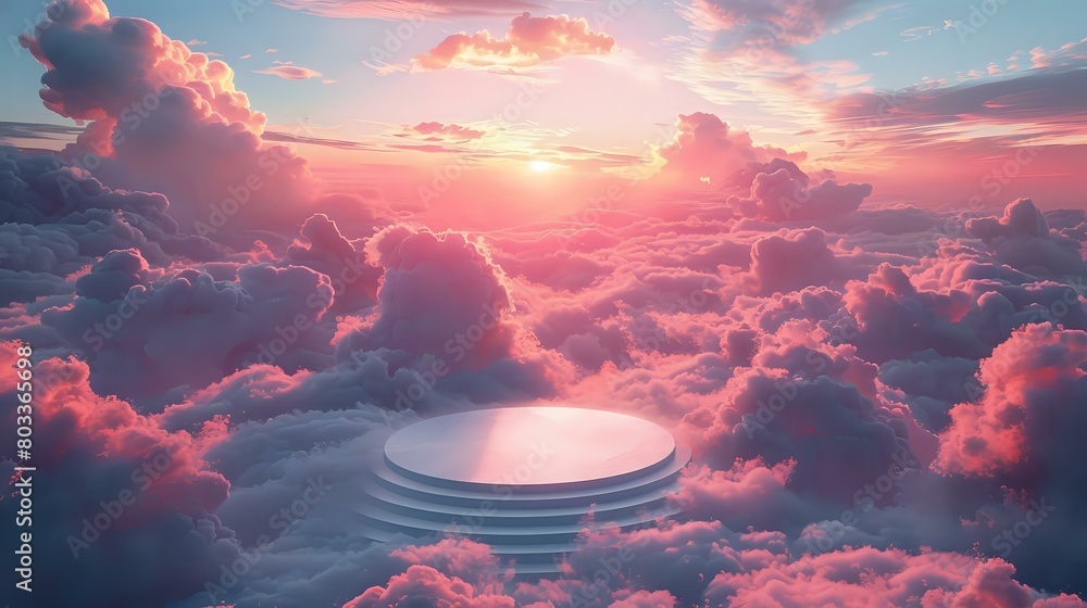 Tranquil Cloudscape with Floating White Platform Tranquil Cloudscape with Floating White Platform