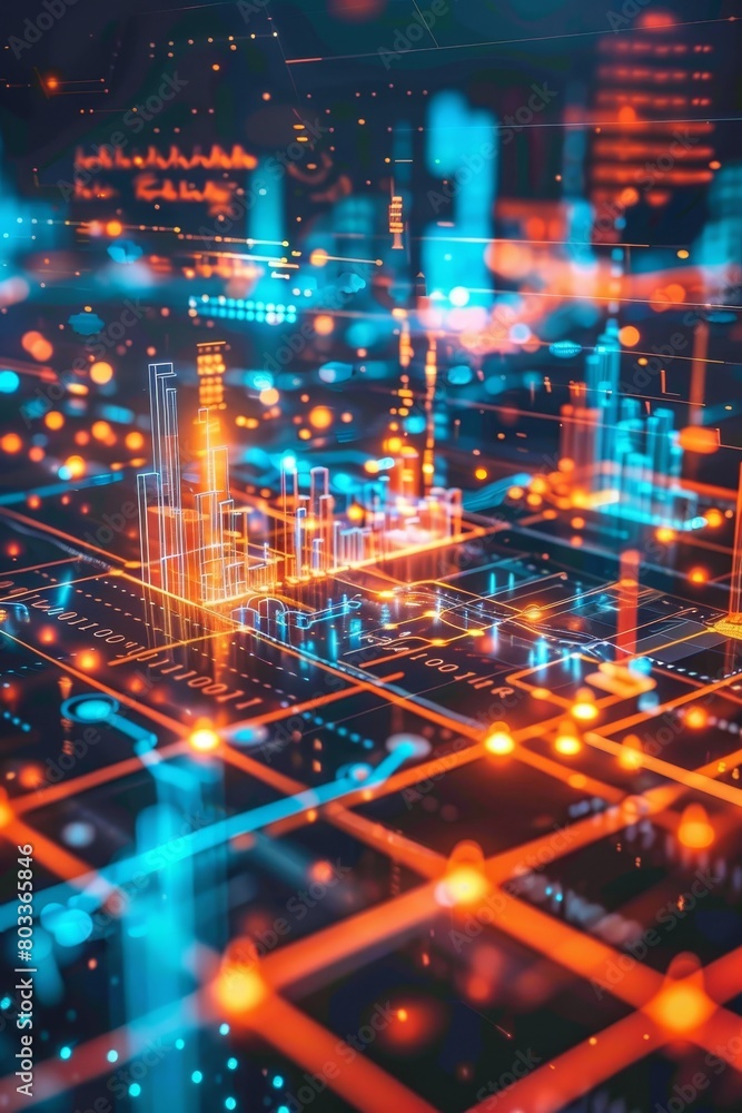 Obraz premium Blockchain technology hologram revolutionizing finance, supply chain, and healthcare