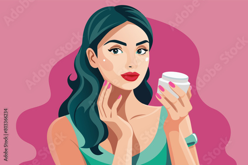 photorealistic image of a woman applying moisturizer to her face with a gentle touch