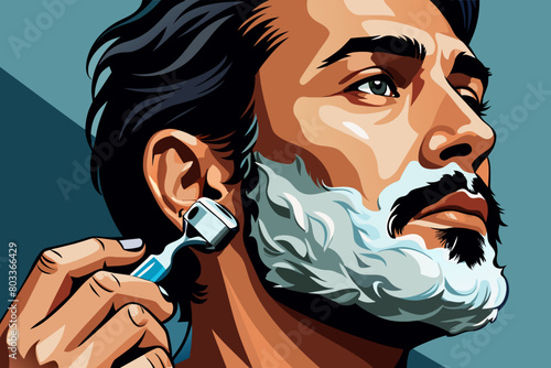 photorealistic image of a man applying a refreshing aftershave lotion to his face after shaving