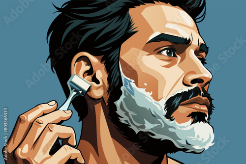 photorealistic image of a man applying a refreshing aftershave lotion to his face after shaving