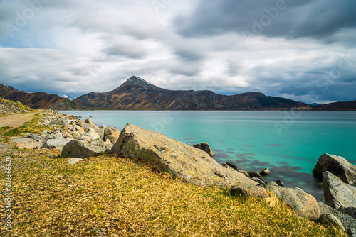 nature sceneries inside the area surroundings of Leknes, Lofoten Islands, Norway, during the spring season photo