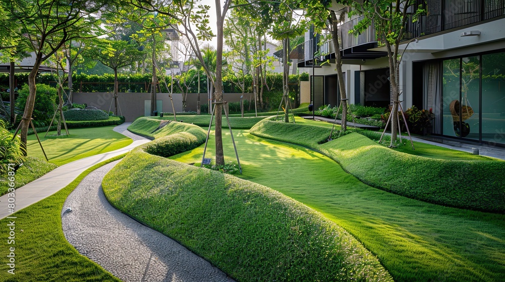 Lawn landscape with curved walkways grass surface architecture landscape design gardening landscaping Lawn landscape with curved walkways grass surface architecture landscape design gardening landscaping