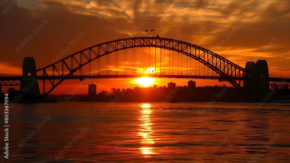 Sydney Harbour Bridge at sunset iconic Australian landmark showcasing grandeur beauty. Concept Landmarks, Sydney, Australia, Sunset, Beauty