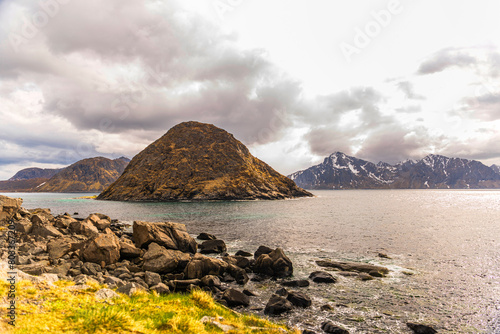 nature sceneries inside the area surroundings of Leknes, Lofoten Islands, Norway, during the spring season photo