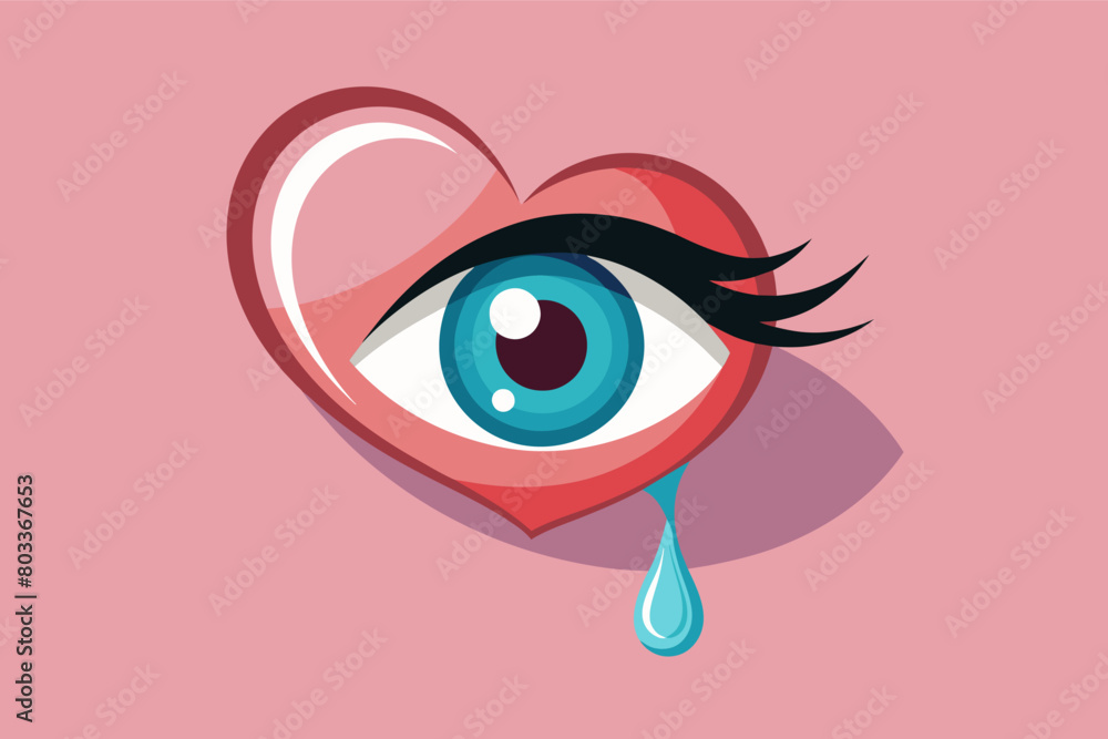 photorealistic illustration falling tears from love heart shape eye photorealistic illustration falling tears from love heart shape eye