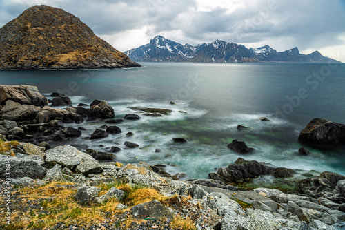 nature sceneries inside the area surroundings of Leknes, Lofoten Islands, Norway, during the spring season