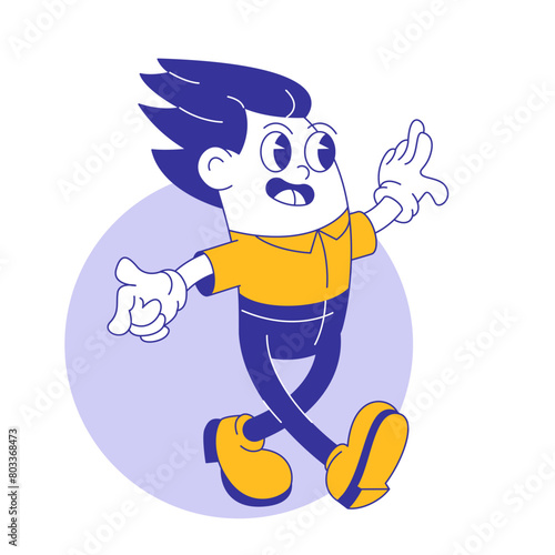 Cartoon man walking in balance.