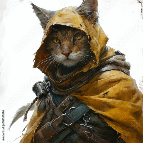 Fantasy Cat Warrior in Hooded Cloak

 photo