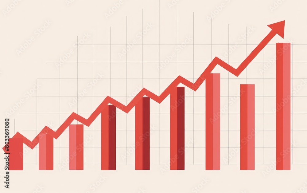 Red arrow with bar graph, concept of finance, growth, analysis. Red arrow with bar graph, concept of finance, growth, analysis.