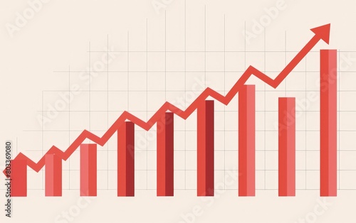 Red arrow with bar graph, concept of finance, growth, analysis.