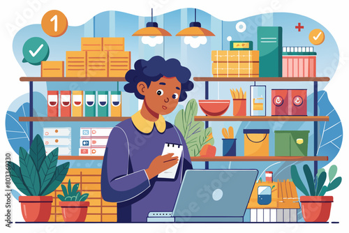 person browsing a store thoughtfully, comparing products and considering their needs over impulse buying