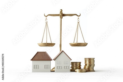 Wallpaper Mural Scales with house on one side and coins on the other, concept of finance, investment, property. Torontodigital.ca