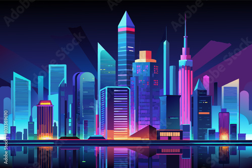 futuristic city skyline gradient vector illustration