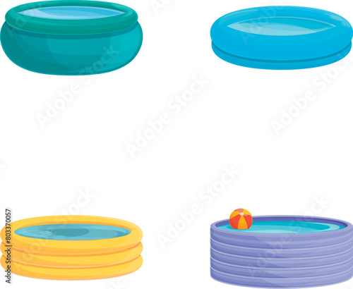 Inflatable pool icons set cartoon vector. Swimming pool of various shape. Summer vacation
