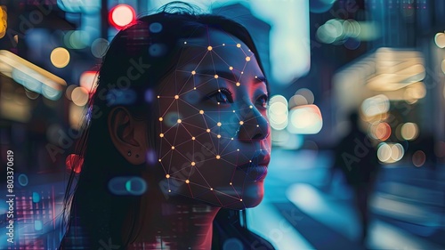 Face obscured by color block in city lights - The image creatively obscures a person's face with a color block against a bokeh of city lights photo