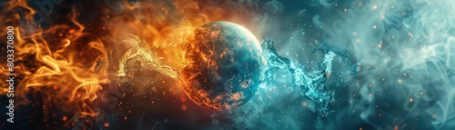A conceptual sphere with fiery and watery elements intertwined photo
