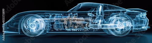 A digital X-ray image of a high-performance car engine