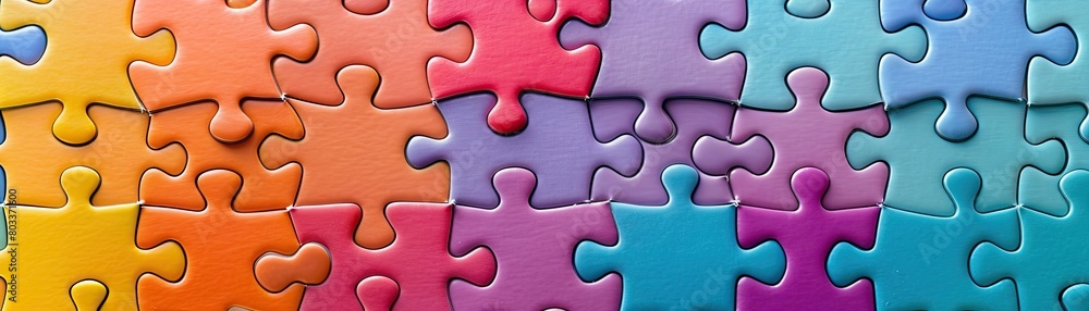 Obraz premium Colored puzzle pieces fit together to form a bright and colorful pattern