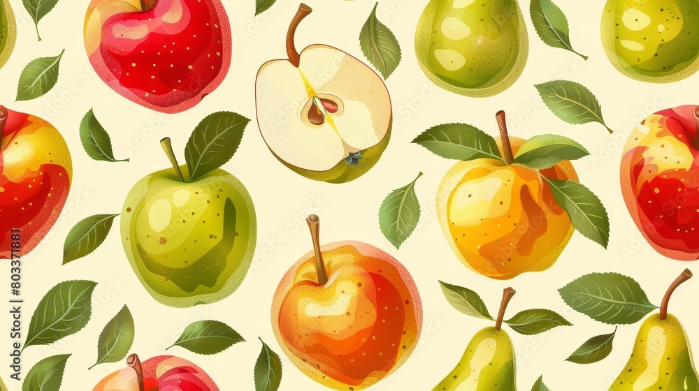 Fresh and juicy fruits. Seamless pattern with pears and apples. Vector illustration. Fresh and juicy fruits. Seamless pattern with pears and apples. Vector illustration.