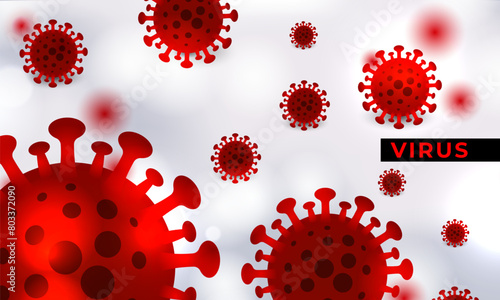 Virus bacterial cells banner. Red and white vector medical background. Disease causing virus bacteria. Vector illustration