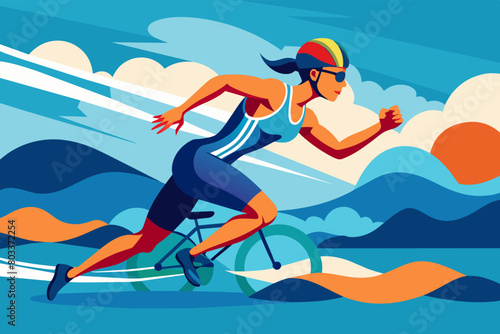 An athlete competing in a triathlon
