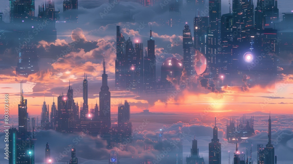 The image shows a beautiful sunset over a futuristic city. The city is full of tall skyscrapers and the sky is filled with flying cars. The image shows a beautiful sunset over a futuristic city. The city is full of tall skyscrapers and the sky is filled with flying cars.