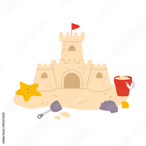 Vector illustration of cute sand castle for digital stamp,greeting card,sticker,icon,design