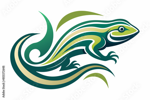 An abstract amphibian logo with a combination of smooth curves and textured patterns.