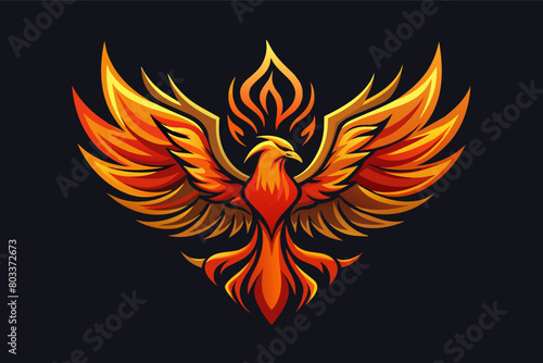 mystical abstract phoenix logo rising from flames, depicted in abstract shapes.