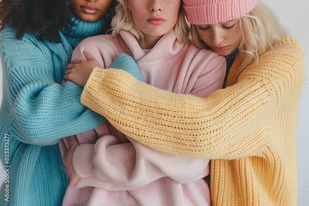 diverse group of young people wearing casual pastel color clothes ...