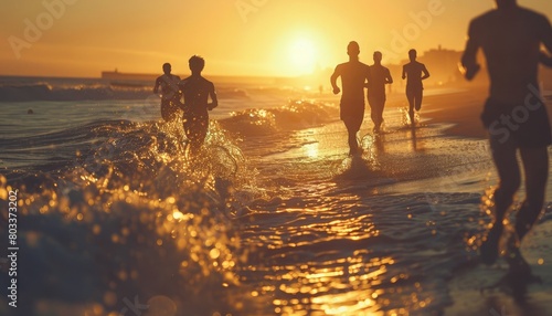 cinematic shot of runners at beach