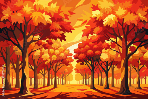 grove of maple trees with leaves ablaze in shades of red, orange, and yellow, creating a stunning display of autumn colors